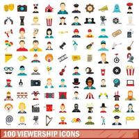 100 viewership icons set, flat style vector