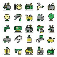 Air compressor icons set, outline style vector