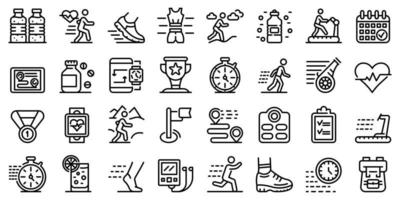 Running icons set, outline style vector