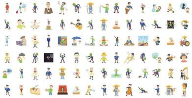 Men characters icon set, cartoon style vector