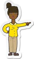 sticker of a cartoon woman pointing vector