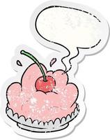 cartoon tasty dessert and speech bubble distressed sticker vector