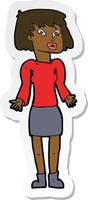 sticker of a cartoon woman shrugging shoulders vector