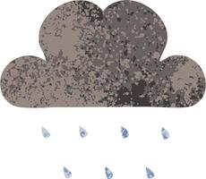 retro illustration style cartoon storm rain cloud vector