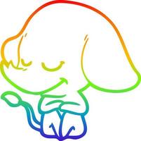 dibujo de línea de gradiente de arco iris elefante sonriente de dibujos animados vector