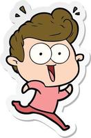 sticker of a cartoon excited man vector