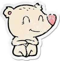 distressed sticker of a smiling polar bear cartoon vector