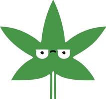 flat color retro cartoon marijuana leaf vector