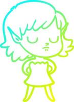 cold gradient line drawing cartoon elf girl vector