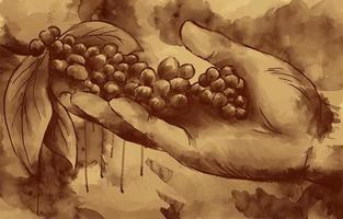 Aesthetic Coffee Stains Hand Holding Coffee Beans vector