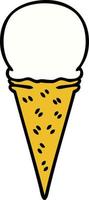 quirky hand drawn cartoon vanilla ice cream cone vector