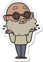 sticker of a cartoon curious man with beard and sunglasses vector