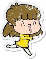 distressed sticker of a cartoon woman vector