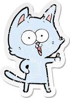 distressed sticker of a funny cartoon cat vector