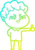 cold gradient line drawing cartoon angry man vector