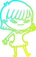 cold gradient line drawing cartoon woman with idea vector