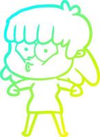 cold gradient line drawing cartoon whistling girl vector