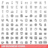 100 business icons set, outline style vector