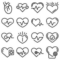 Healthy heart icons set, outline style vector