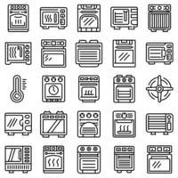 Convection oven icons set, outline style vector