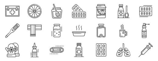 Flu sick icons set, outline style vector