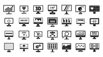 Monitor icon set, simple style vector