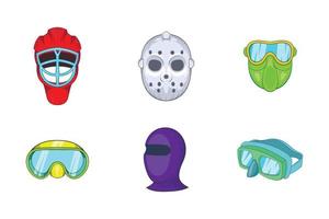 Sport mask icon set, cartoon style vector