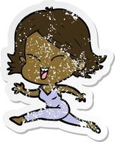 distressed sticker of a happy cartoon girl vector