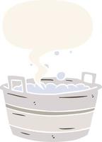cartoon old tin bath full of water and speech bubble in retro style vector