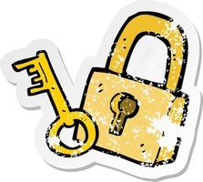 retro distressed sticker of a cartoon padlock and key vector