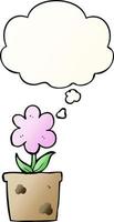 cute cartoon flower and thought bubble in smooth gradient style vector