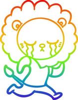 rainbow gradient line drawing crying cartoon lion vector