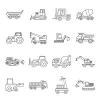 Building vehicles icons set, outline style vector