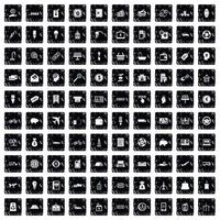 100 economy icons set, grunge style vector