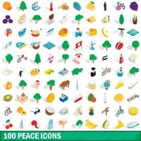 100 peace icons set, isometric 3d style vector