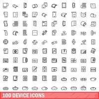 100 device icons set, outline style vector