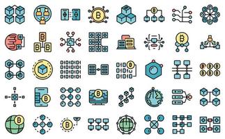 Block chain icons set line color vector