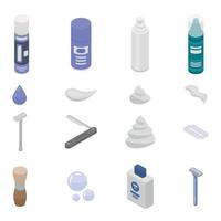 Shaving foam icons set, isometric style vector