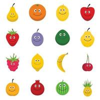 conjunto de iconos de frutas sonrientes vector plano