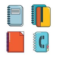 Notebook icon set, cartoon style vector