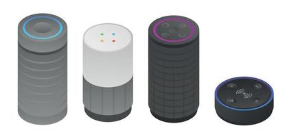 Smart speaker icons set, isometric style vector