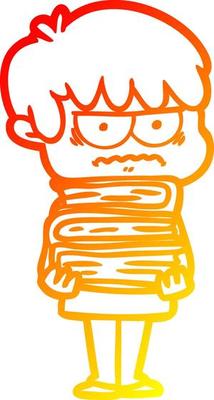 warm gradient line drawing annoyed cartoon boy