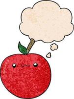 cartoon cute apple and thought bubble in grunge texture pattern style vector