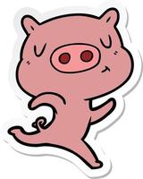 sticker of a cartoon content pig running vector
