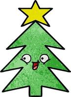 retro grunge texture cartoon christmas tree vector