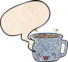 cartoon cup of coffee and speech bubble in retro texture style vector