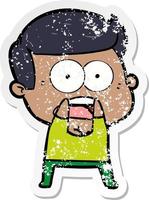 distressed sticker of a cartoon shocked man vector