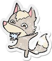 distressed sticker of a cartoon hungry wolf vector