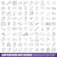 100 father day icons set, outline style vector