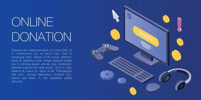 Online donation concept banner, isometric style